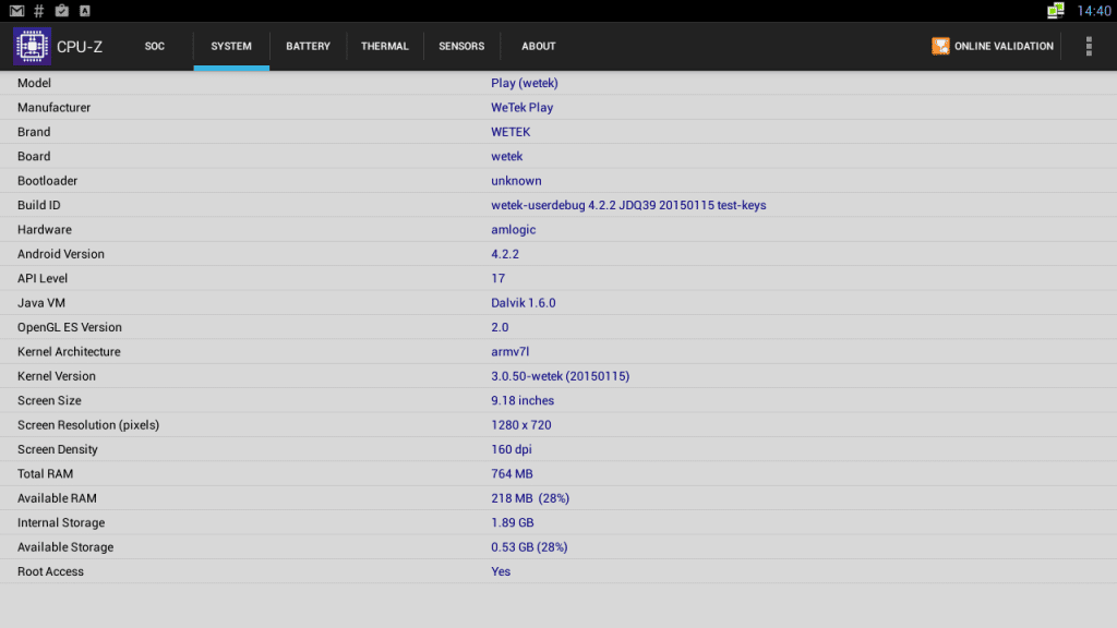 WeTek Play cpu-z