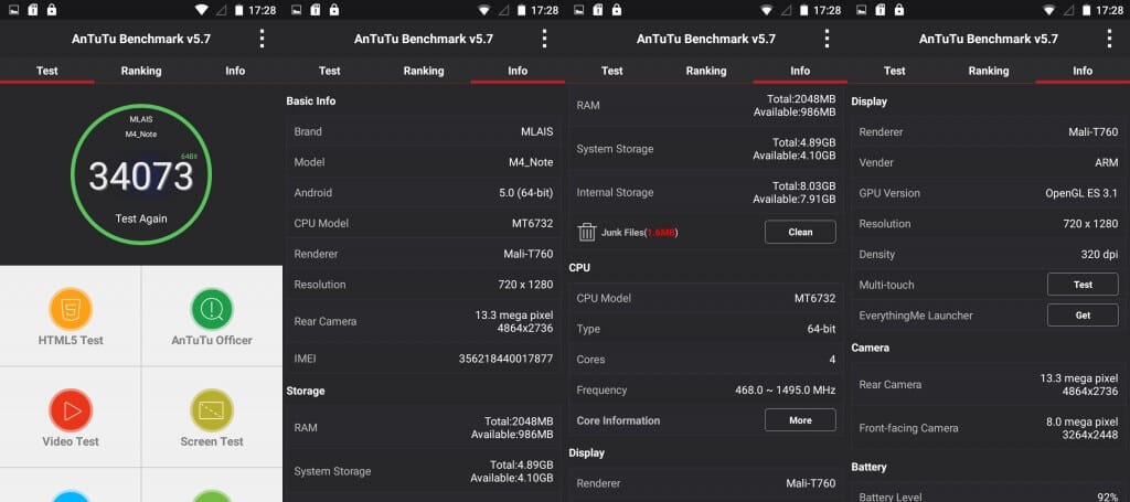 antutu score m4 note