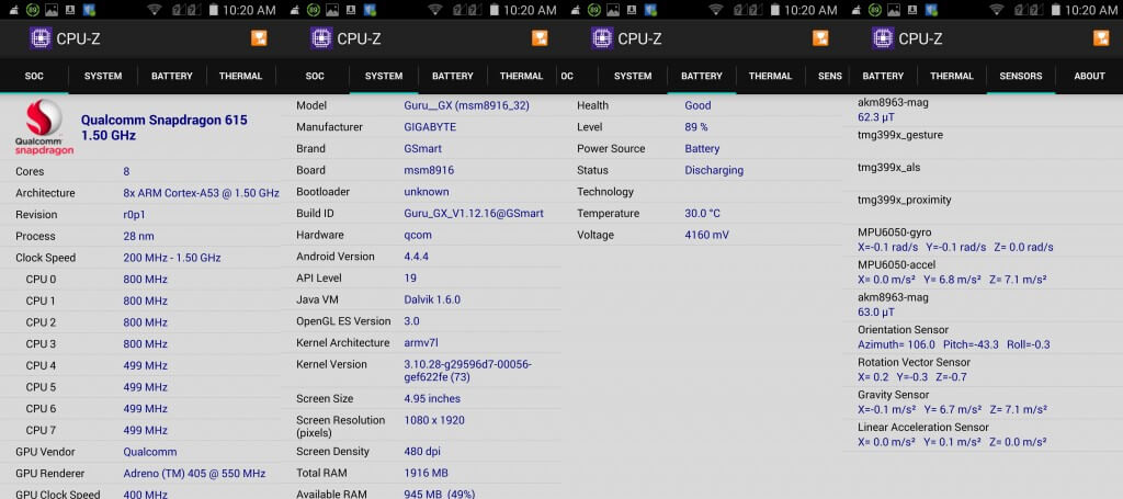 cpu-z information for gsmart guru gx