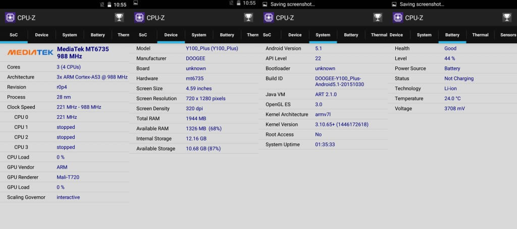 cpu z doogee y100 plus